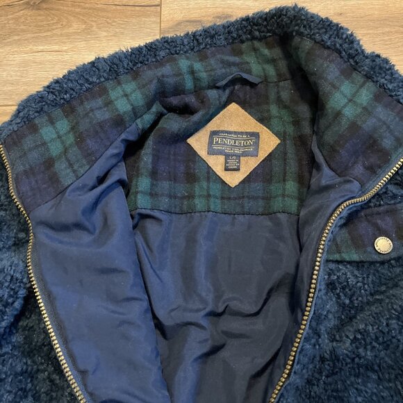 Pendleton Sherpa Fleece Jacket SZ Large Blue Deep Pile Full Zip Coat - Picture 9 of 11